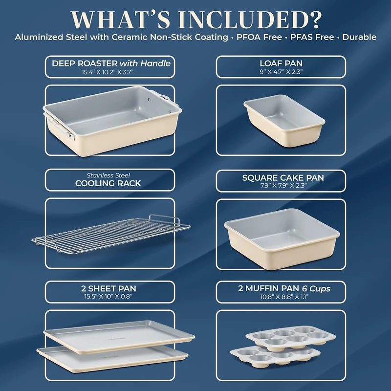 Bakken 8-Piece Stackable Bakeware Set - Ceramic Non-Stick Coating, Baking Sheets, Assorted Pans, Ptfe, Pfoa & Pfos Free