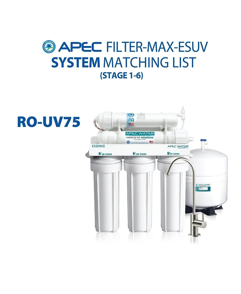 Apec Water Systems Apec Ro Replacement Filters Complete Filter Set for Essence 75 Gpd Roes-UV75 UV Reverse Osmosis 6-Stage Systems (Stages 1-6)
