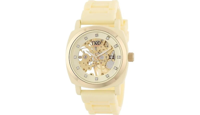 Tko Women's Cream Mechanical Movement Skeleton Watch with Rubber Band
