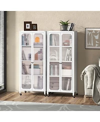 Storage Cabinet with Wheels & 2 Translucent Doors Adjustable Shelves Sideboard