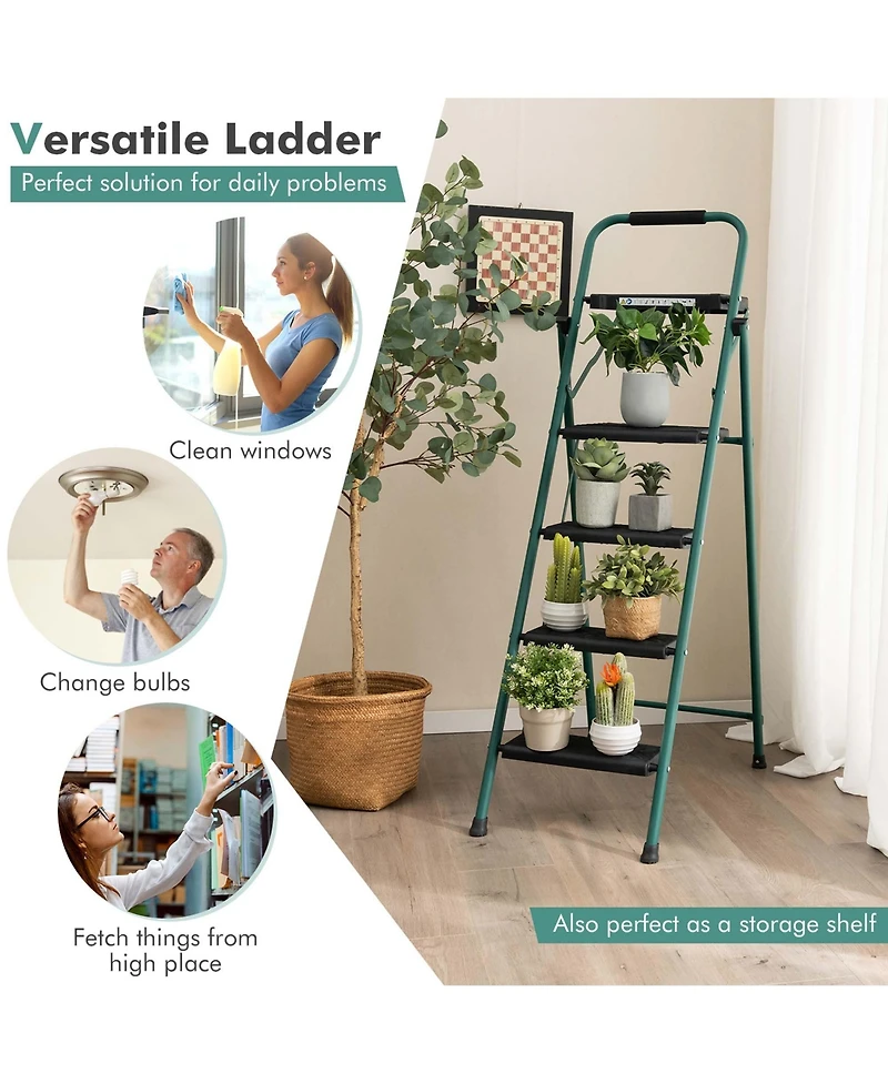 4 Step Ladder Folding Portable Anti-Slip Steel Step Stool 330lbs with Tool Platform