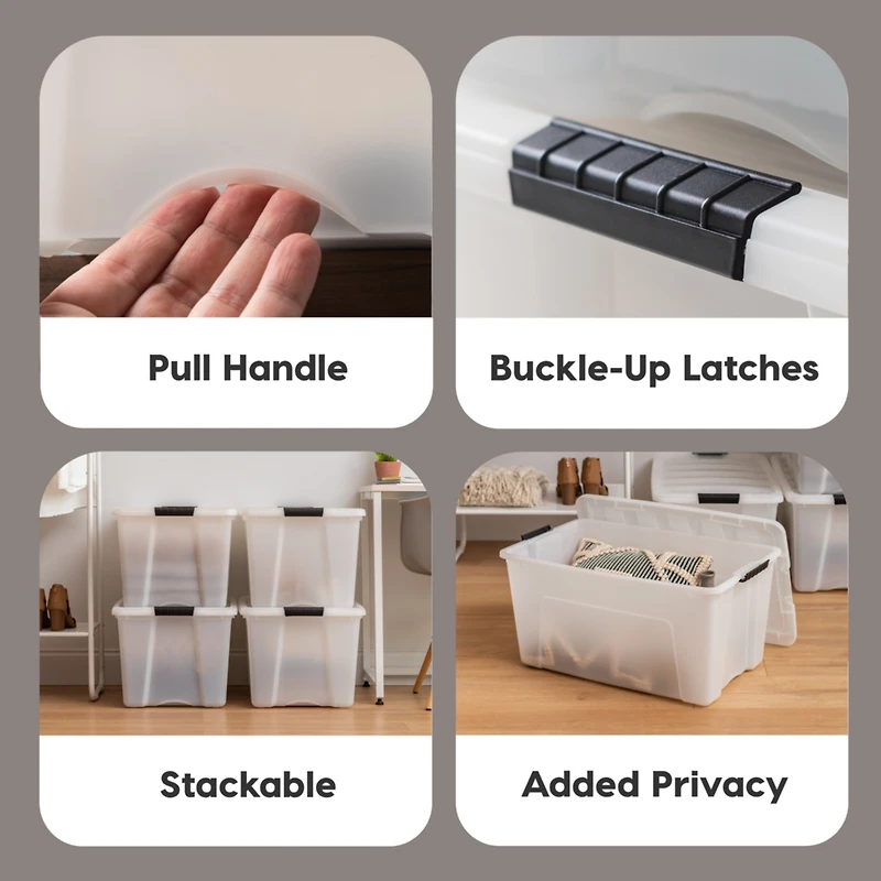 Iris 4 Pack 72qt Plastic Storage Bin with Lid and Secure Latching Buckles, Pearl