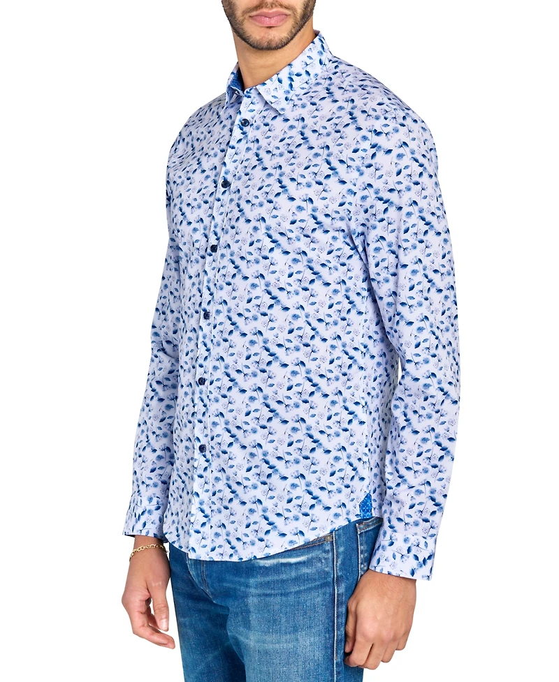 Brooklyn Brigade Men's Non-Iron Performance Stretch Moisture-Wicking Floral Button-Down Shirt