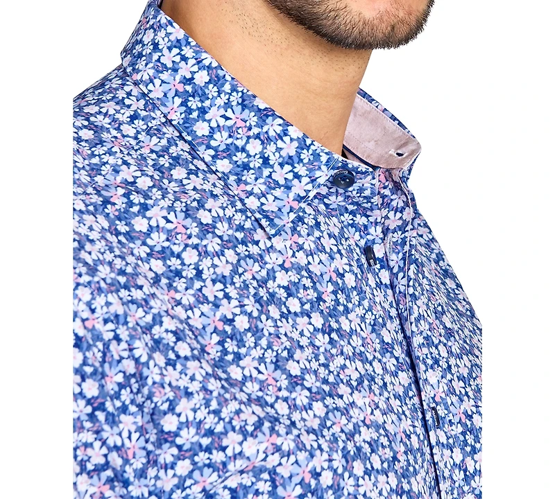 Brooklyn Brigade Men's Non-Iron Performance Stretch Moisture-Wicking Mini-Floral Button-Down Shirt