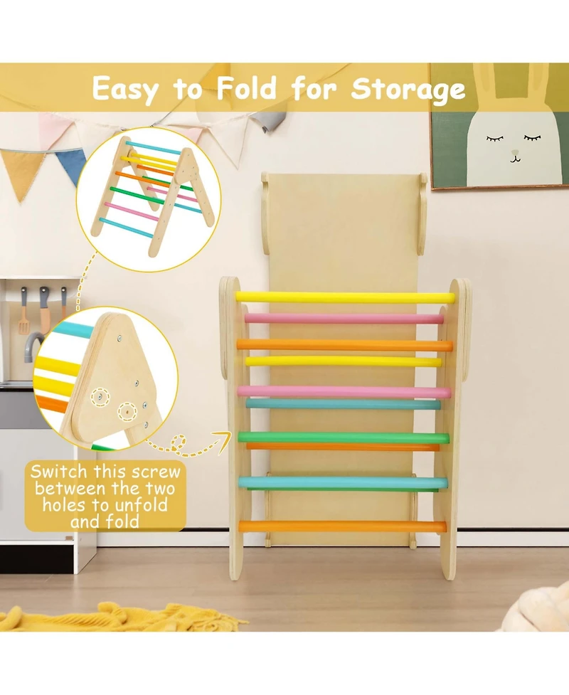 Costway 3-in-1 Kids Climber Set Toddler Wooden Play Arch with Sliding and Climbing Ramp
