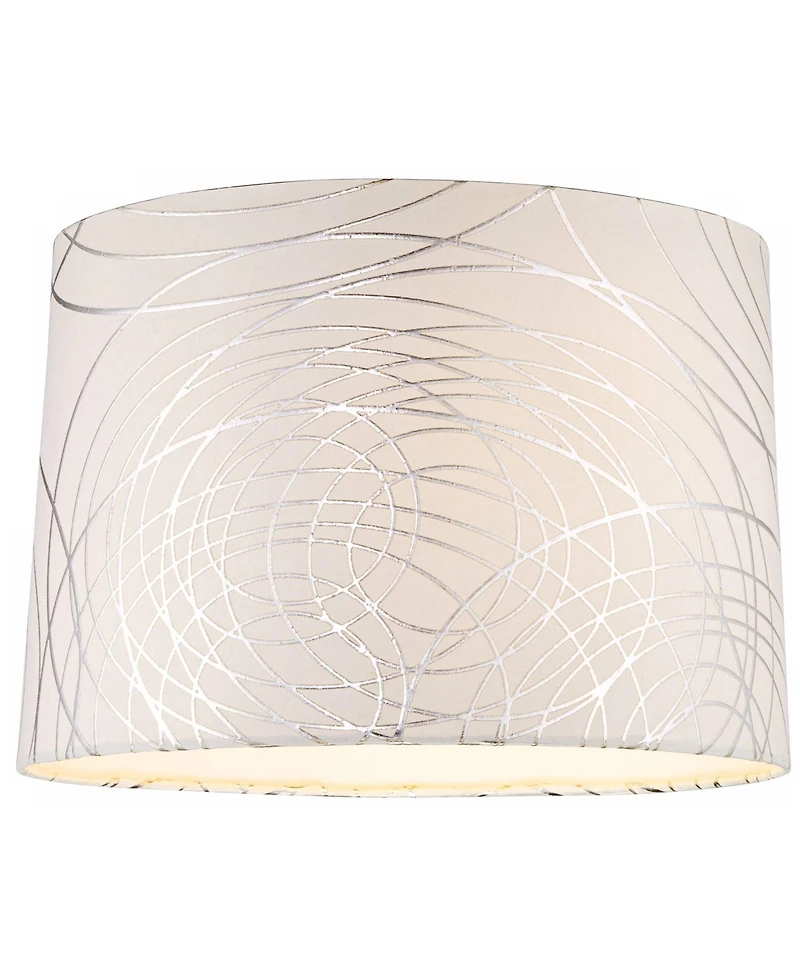 Springcrest Set of 2 Drum Lamp Shades Off-White Silver Circles Medium 15" Top x 16" Bottom x 11" High Spider with Harp and Finial