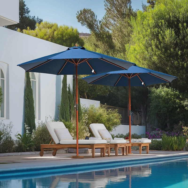 Yescom 9FT Wooden Patio Umbrella UV30+ for Beach Pool Wedding Party Table Market Garden Yard Hotel Deck Cafe Navy