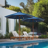 Yescom 9FT Wooden Patio Umbrella UV30+ for Beach Pool Wedding Party Table Market Garden Yard Hotel Deck Cafe Navy