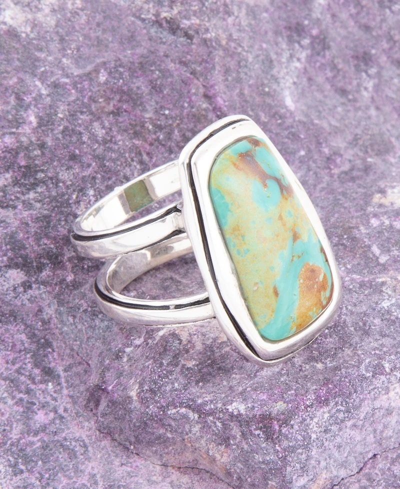 Barse Precious Genuine Turquoise Sterling Silver Rectangle Ring