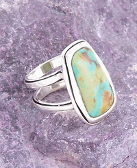 Barse Precious Genuine Turquoise Sterling Silver Rectangle Ring