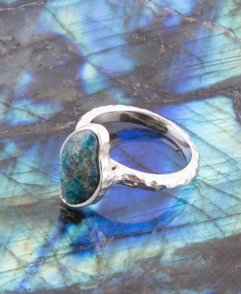 Barse Luna Genuine Blue Apatite Sterling Silver Abstract Ring