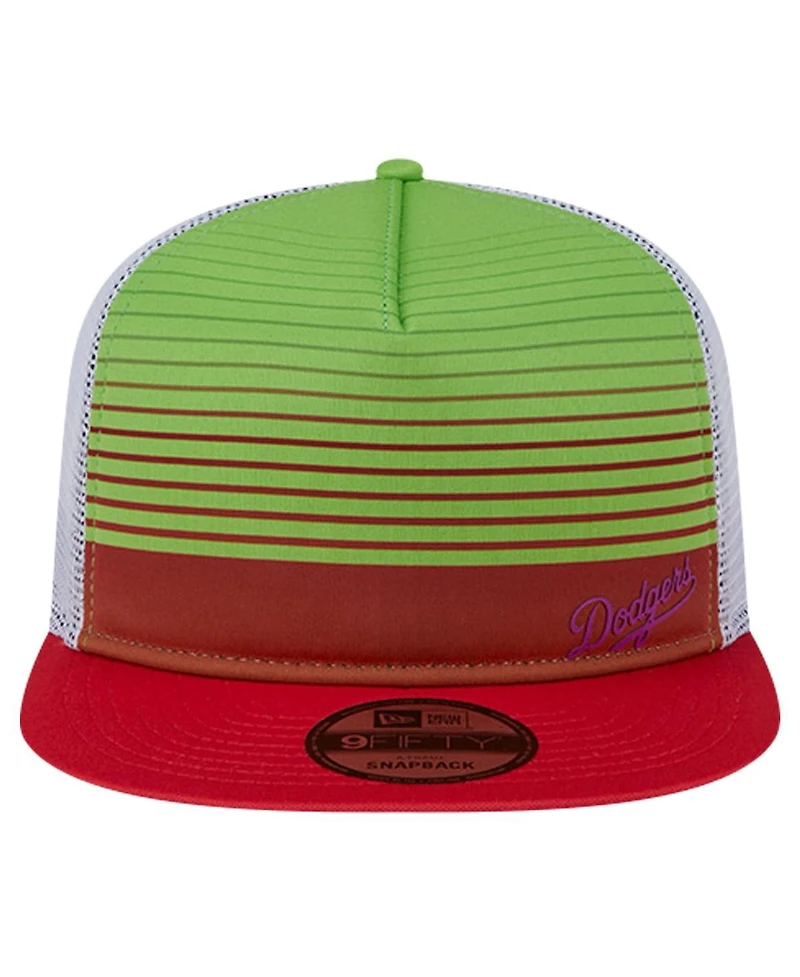 New Era Men's Red Los Angeles Dodgers Neon Horizon A-Frame Trucker 9FIFTY Snapback Hat