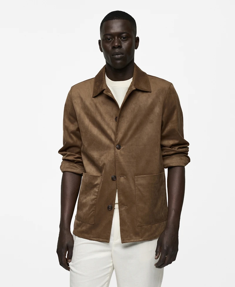 Mango Men's Pockets Detail Suede Effect Overshirt