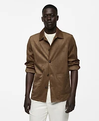 Mango Men's Pockets Detail Suede Effect Overshirt