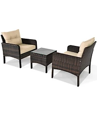 Sugift 3 Pieces Outdoor Patio Rattan Conversation Set with Seat Cushions