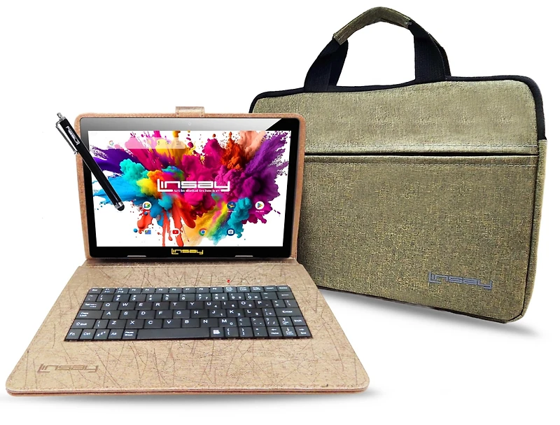 Linsay 10.1" Tablet Octa Core 128GB Premium Business Bundle with Keyboard case and Modern Briefcase Newest Android 14