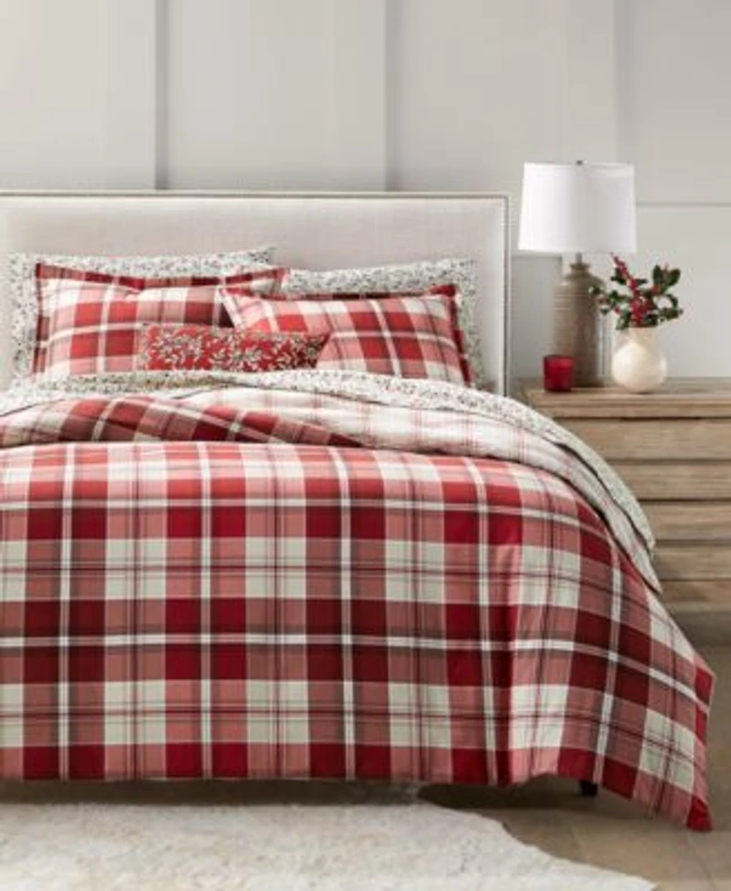 Charter Club Crimson Plaid Flannel Duvet Cover Sets Macys Exclusive