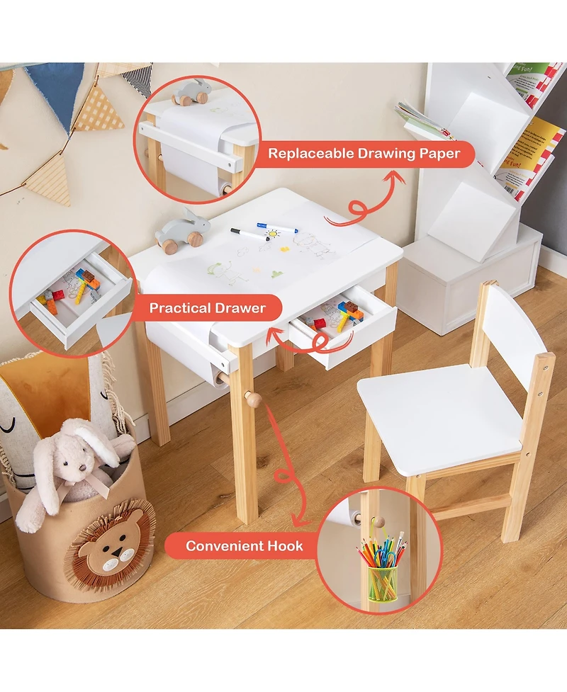 Costway Kids Table and Chair Set Wooden Activity Drawing Study Desk