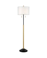 Possini Euro Design Roxie Modern Floor Lamp Standing 65 1/2" Tall Brass Black Metal Sheer Linen Double Drum Shade for Living Room Bedroom Office