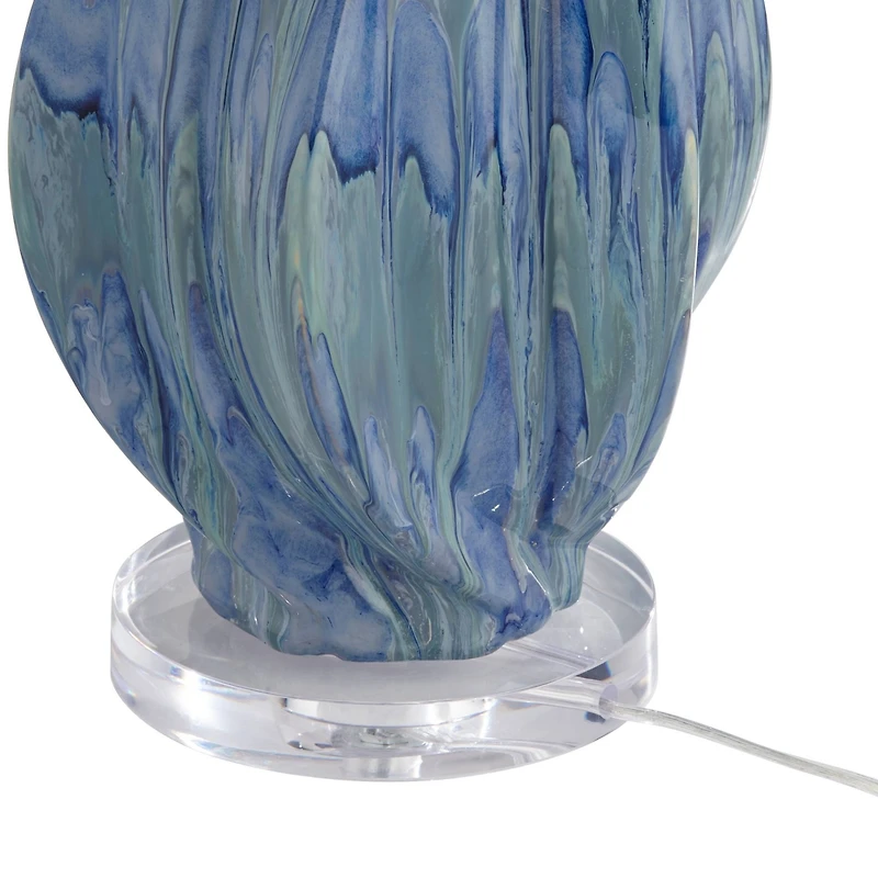 Possini Euro Design Teresa Modern Table Lamp 31" Tall Teal Blue Ceramic with Table Top Dimmer Beige Fabric Drum Shade for Bedroom Living Room Bed