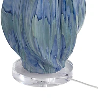 Possini Euro Design Teresa Modern Table Lamp 31" Tall Teal Blue Ceramic with Table Top Dimmer Beige Fabric Drum Shade for Bedroom Living Room Bed