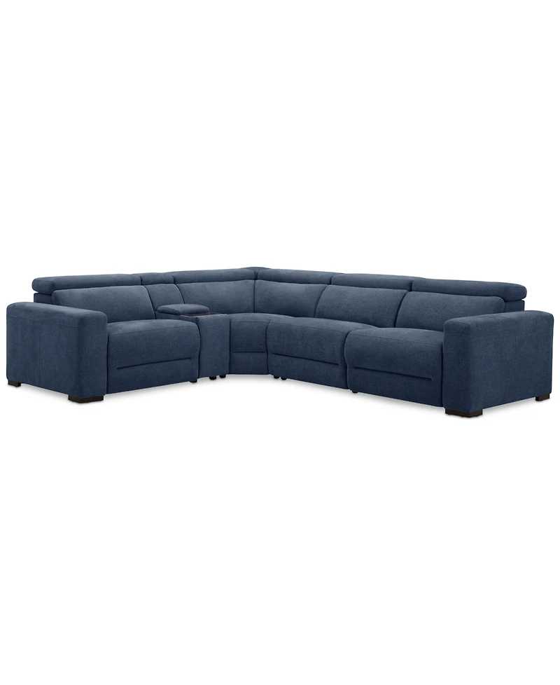 Nevio 5-Pc. Fabric Power Headrest L-Shape Sectional and Console with Motion Chairs
