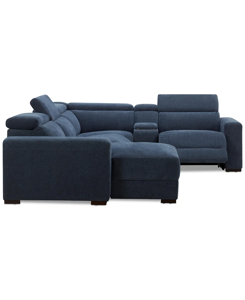 Nevio -Pc. Fabric Power Headrest Sectional and Chaise with 2 Motion Chairs