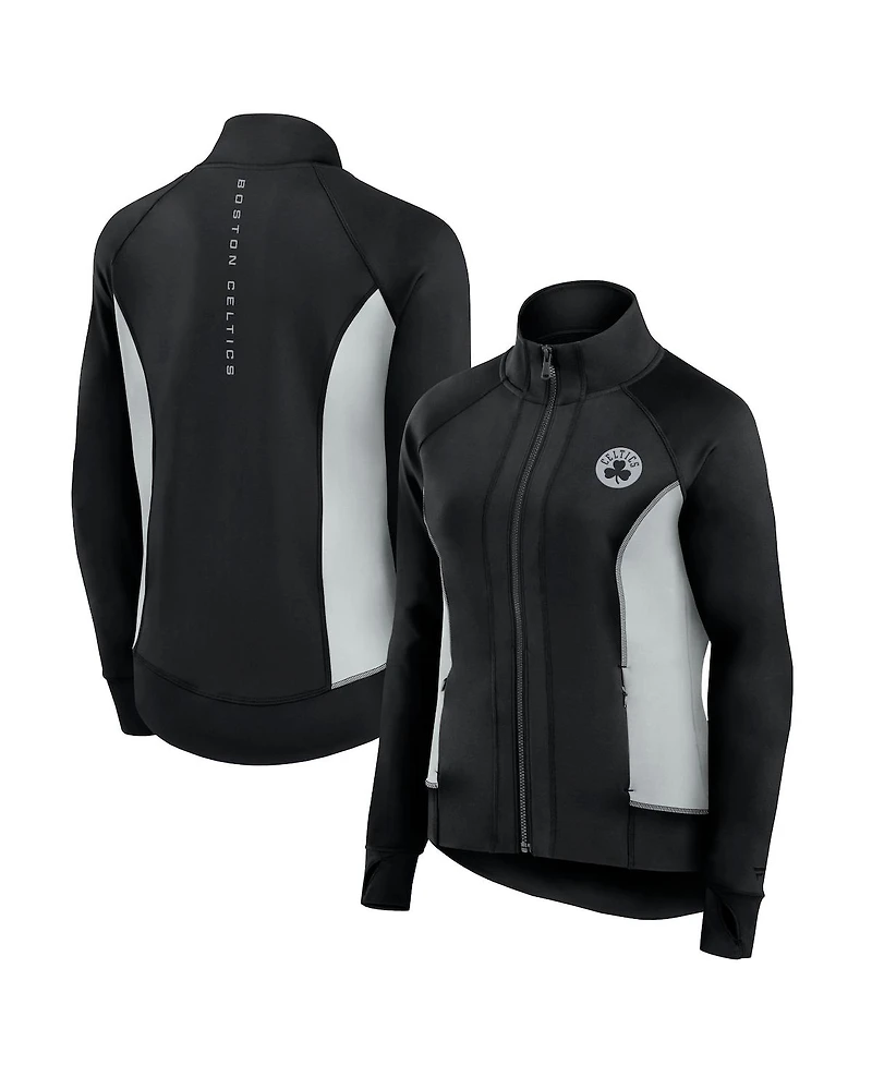 Fanatics Women's Black Boston Celtics Studio Fitted Full-Zip Gym Track Jacket