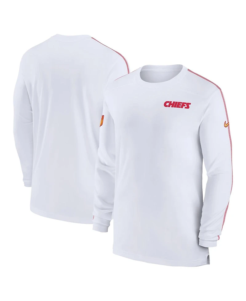Nike Men's White Kansas City Chiefs Sideline Coach Uv Performance Long Sleeve T-Shirt