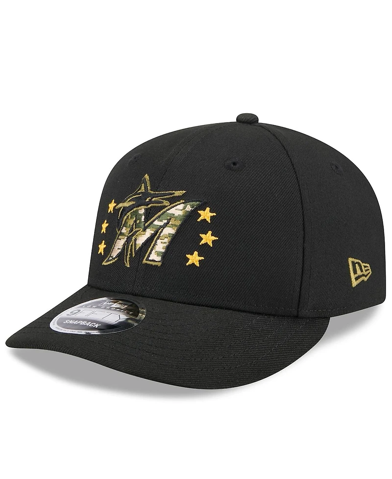 New Era Men's Black Miami Marlins 2024 Armed Forces Day Low Profile 9FIFTY Snapback Hat