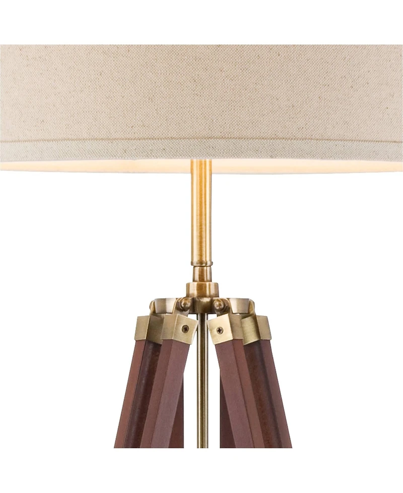 Possini Euro Design Surveyor Modern Tripod Floor Lamp 57 1/2" Tall Cherry Wood Adjustable Beige Linen Drum Shade for Living Room Bedroom Office H
