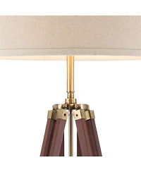 Possini Euro Design Surveyor Modern Tripod Floor Lamp 57 1/2" Tall Cherry Wood Adjustable Beige Linen Drum Shade for Living Room Bedroom Office H