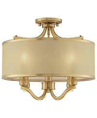 Possini Euro Design Nor Vintage-like Ceiling Light Semi Flush-Mount Fixture 18" Wide Warm Antique Brass 4-Light Soft Gold Organza Drum Shade for Bedro