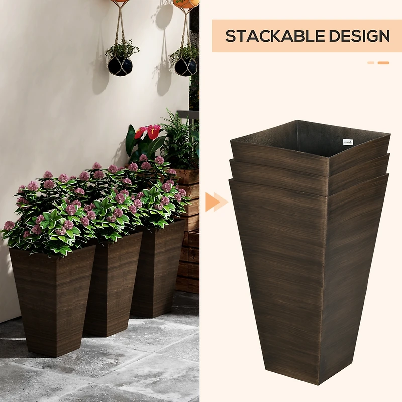 Elegant Stackable Wood-Look Outdoor Planters (Set of 3)