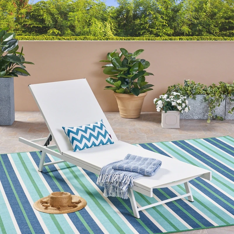 Streamdale White Mesh Chaise Lounge for Outdoor Relaxation and Sunbathing