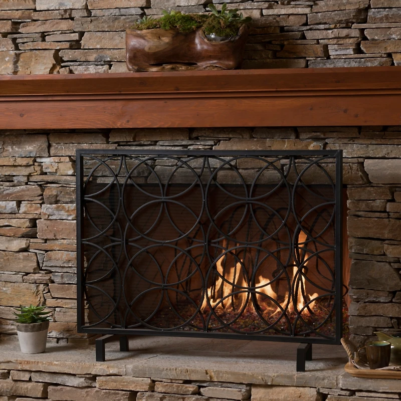 Streamdale Geometric Iron Fireplace Screen with Single Overlapping Panel