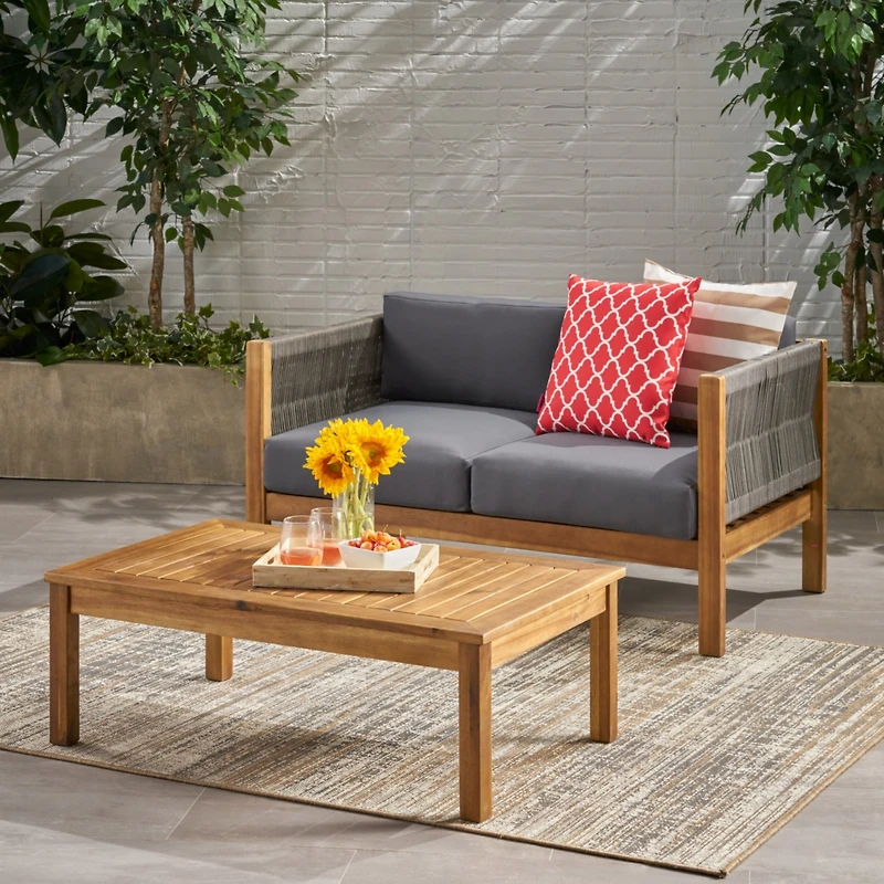 Simplie Fun Serene Outdoor Haven Modern Rattan & Acacia Wood Lounge Set