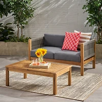 Simplie Fun Serene Outdoor Haven Modern Rattan & Acacia Wood Lounge Set