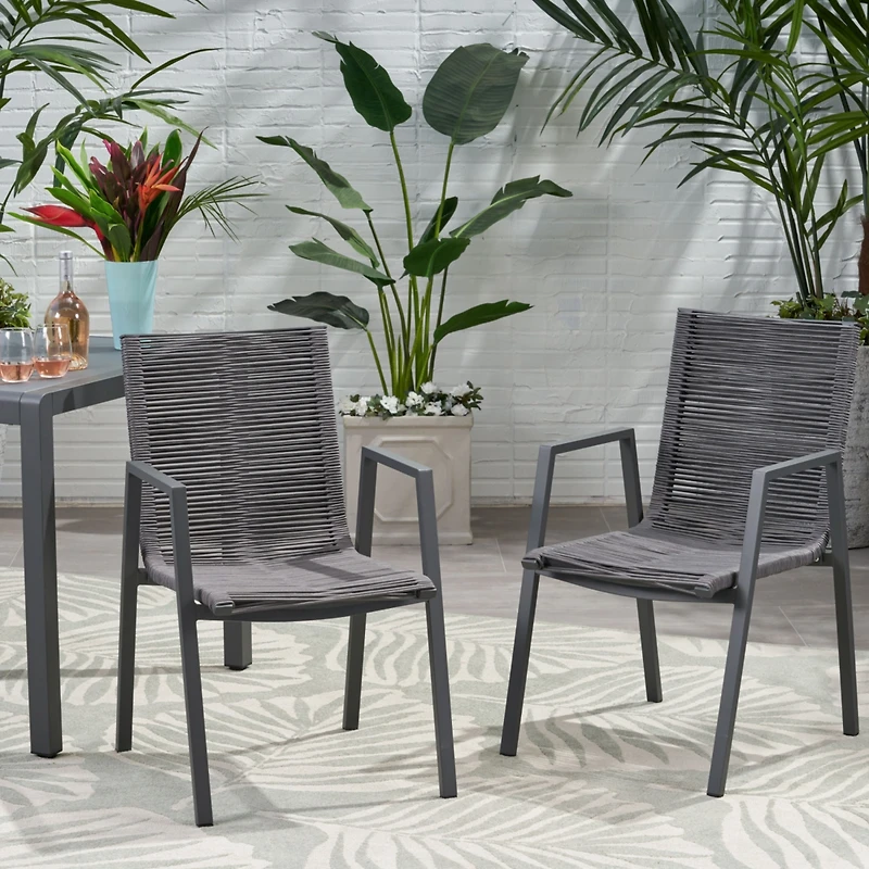 Streamdale Furniture Stylish and Comfortable Outdoor Dining Chairs with Rope Weave and Aluminum Frames
