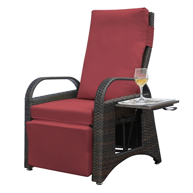 Streamdale Furniture Adjustable Outdoor Rattan Recliner with Hidden Table