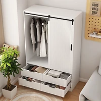 Streamdale Modern 4-Drawer 4-Shelf Sliding Barn Door Wardrobe Armoire