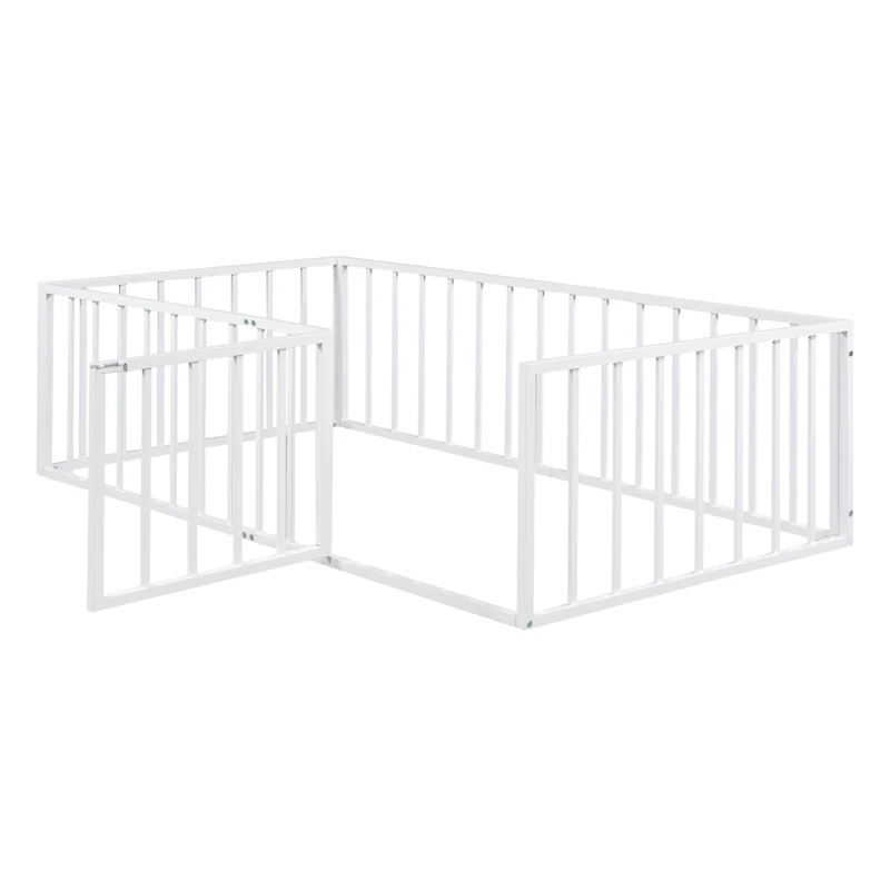 Streamdale Twin Metal Floor Bed Frame with Fence and Door, White