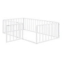 Streamdale Twin Metal Floor Bed Frame with Fence and Door, White