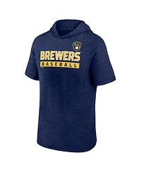 Fanatics Men's Heather Navy Milwaukee Brewers Push Short Sleeve Pullover Hoodie