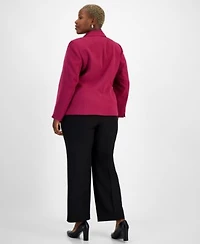 Kasper Plus Size One Button Blazer Cowlneck Top Dress Pants