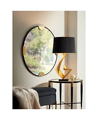 Possini Euro Design Zeus Modern Mid Century Table Lamp 28 1/2" Tall Sculptural Gold Leaf Metal Black Drum Shade Bedroom Living Room Bedside Night
