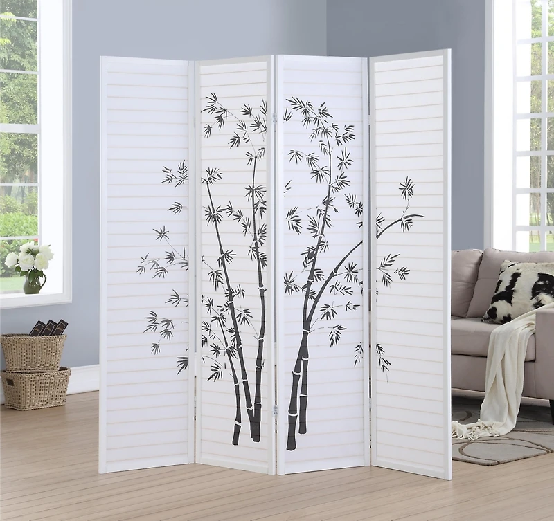 Streamdale Furniture Bamboo Print 4-Panel Framed Room Screen/Divider, White
