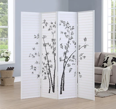 Streamdale Furniture Bamboo Print 4-Panel Framed Room Screen/Divider, White
