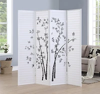 Streamdale Furniture Bamboo Print 4-Panel Framed Room Screen/Divider, White