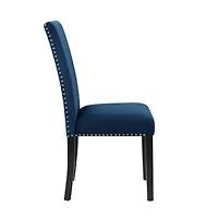 Streamdale Furniture Contemporary Velvet Dining Chair with Nailhead Trim, Set of 2, Blue
